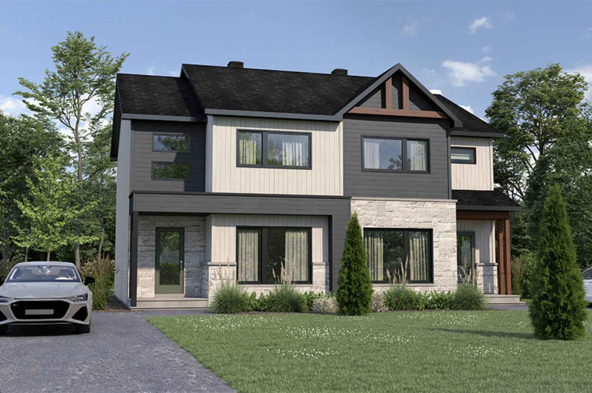 Illustration d'un modèle de maison jumelée signée Harmonie Construction en Outaouais